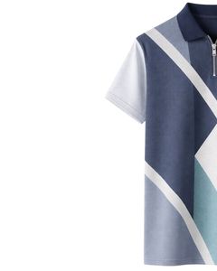 Polo de manga corta para hombre, personalizado por el fabricante, con media cremallera, en bloques de color azul marino, azul claro, blanco y verde azulado, tejido informal, OEM. - Product Image 2