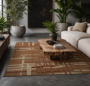 Tapis rectangulaire en laine de Nouvelle-Zélande noué à la main, écologique, durable, motif abstrait labyrinthe, idéal pour un cadeau de pendaison de crémaillère - Product Image 2