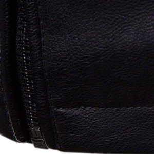 SALVA LEATHER Unisex Black Leather PU Leather <b>Jacket</b> Stand Collar Windproof Zipper Closure Slim Fit Casual Moto Style Autumn - Product Image 5