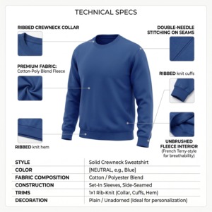 เสื้อสเวตเชิ้ตคอกลมสีน้ำเงินกรมท่าสำหรับผู้ชาย ผ้าฝ้าย 100% เฟรนช์เทอร์รี่ ทรงปกติ สวมใส่สบายๆ สำหรับฤดูใบไม้ร่วง - Product Image 5