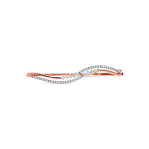 Elegant Rose Gold Diamond Wave <b>Bangle</b> <b>Bracelet</b> | Modern Curved Pavé Diamond Designer <b>Bracelet</b> for Women - Product Image 1