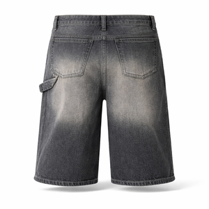 Shorts en jean gris foncé délavé pour homme, style streetwear, production OEM personnalisée, coupe ample, longueur genou, broderie 3D, mode décontractée adulte - Product Image 2