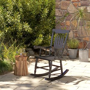 Sedia a dondolo da giardino con schienale alto in legno, nera, resistente, per esterni - Product Image 2