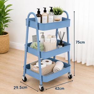 Chariot de cuisine roulant en métal à 3 niveaux, chariot utilitaire à roulettes (bleu), chariot roulant multifonctionnel pour le rangement, le garde-manger, le service. - Product Image 6
