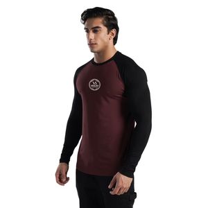 Men's Maroon Body with <b>Black</b> Sleeves Performance <b>T</b>-<b>Shirt</b> Premium Cotton Breathable Gym Fitness Training Casual Wear OEM ODM - Product Image 3