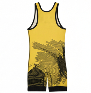 <b>Men's</b> Yellow <b>Wrestling</b> <b>Singlet</b> with Black Abstract Print Fitted Spandex Polyester Moisture Wicking 220gsm Durable Breathable - Product Image 3