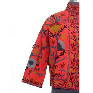Chaqueta Bomber para Mujer con Cuello en V, Diseño Floral Vintage, Bordado Suzani TNT Hecho a Mano, Transpirable, de Secado Rápido y Ecológico - Product Image 2
