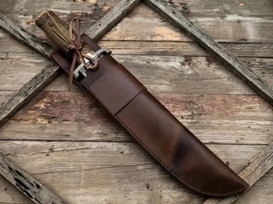 A&M ENTERPRISES Cuchillo Bowie de Acero Inoxidable de Hoja Fija Hecho a Mano con Punta Caída, Mango de Madera y Cuero, ODM OEM, Cuchillos de Camping - Product Image 3