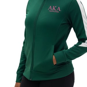 Green Women Full Zip Track <b>Jacket</b> with <b>Pink</b> Embroidered Logo Long Sleeve Athletic Casual Sports Outerwear Comfortable Fashion - Product Image 6