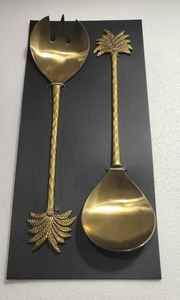 ชุดเสิร์ฟสลัดสแตนเลส 2 ชิ้น พร้อมเคลือบผิวทองเหลืองโบราณ และด้ามจับรูปต้นไม้หล่อจากทองเหลือง - Product Image 6