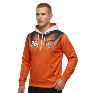 Sudadera con Capucha Deportiva para Hombre, Color Naranja, de Secado Rápido, con Rayas, para Baloncesto - Product Image 1