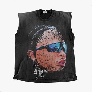 Camiseta sin mangas para hombre, 240GSM, algodón premium, oversize, negra, con estampado gráfico DTG, 100% algodón, corte holgado. - Product Image 1