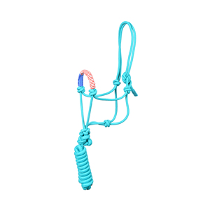 Turquoise Nylon Braided Rope Horse Halter with Patriotic Beaded Noseband & <b>Lead</b> Rope Adjustable <b>Training</b> Halter OEM Bulk - Product Image 2