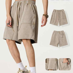 Shorts Bermuda en Coton Beige pour Homme, Taille Mi-Haute avec Cordon de Serrage, Taille Élastique, Poches, Couleur Unie, Style Décontracté, Tissu Respirant - Product Image 3