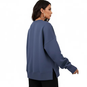 Oversized Women's Hoodies Crew Neck Sweatshirt Solid Color Drop-Shoulder Long Sleeve 100% Cotton Knitted Autumn Wear - Product Image 5