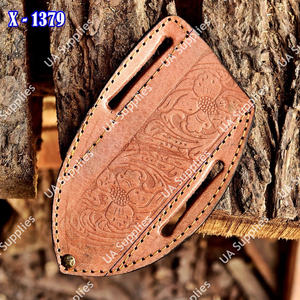 Funda para cuchillo de pescado plegable cosida a mano, de cuero genuino, con soporte horizontal inclinado para cinturón, protector de caza hecho a mano y personalizado - Product Image 3