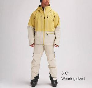 Men's Waterproof 10,000mm for Breathable Hooded Wool Insulated Color Blocked Yellow <b>Beige</b> <b>Jumpsuit</b> Zipper Closure - Product Image 3