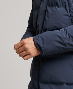 Men's <b>Long</b> Hooded Camouflage Cotton Puffer Jacket <b>Waterproof</b> Windproof Thick Winter <b>Coat</b> Solid Navy Blue Casual Zipper Closure - Product Image 3