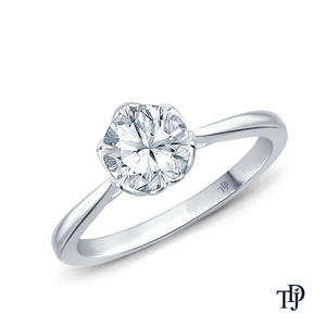 Bague de fiançailles classique en or 10K avec diamant de laboratoire serti en griffes et monture en forme de panier de pétales de fleurs OEM - Product Image 1