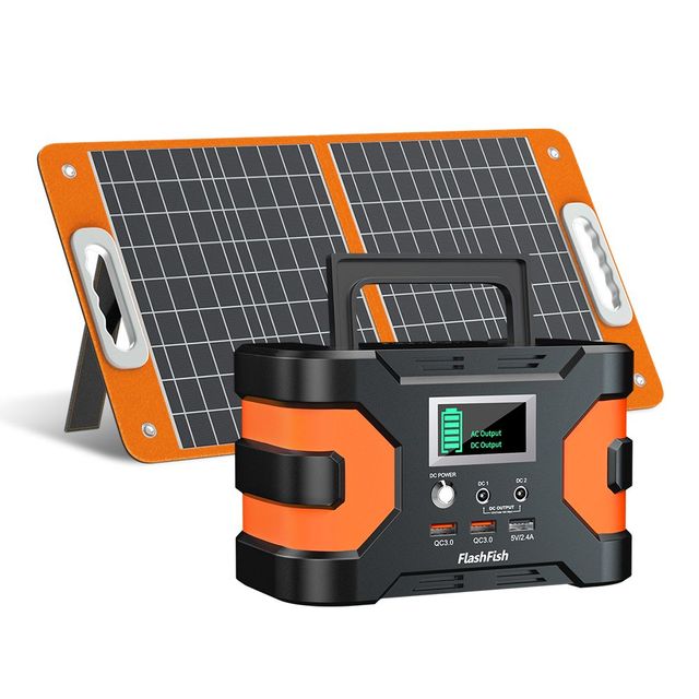FlashFish 200W Portable Power Station 166Wh 45000mAh With 60W Foldable Solar Panel Charger For Outdoor Use