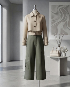 PANTALONS CARGO PREMIUM VERT OLIVE, Coupe Classique, 100% Coton Sergé, Style Urbain, Taille Élastique, Respirant, Léger, Décontracté - Product Image 1