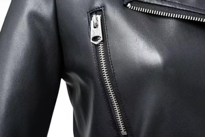 CUSTOM Women's Black <b>Leather</b> Motorcycle Jacket SF 125 Asymmetric Zip Lapel Collar <b>Belted</b> Long Sleeve Regular Quick Dry Lambskin - Product Image 5