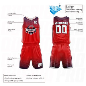 Uniformes de basket-ball personnalisés en polyester rouge-marine respirants imprimés par sublimation, maillots de basket-ball tendance pour hommes, vente directe - Product Image 2