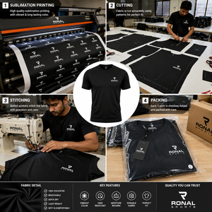 เสื้อยืดแขนสั้นสีดำสำหรับผู้ชาย RONAL SPORTS ทรงปกติ ผ้าเจอร์ซีย์แห้งเร็ว คอกลม ดีไซน์สปอร์ต - Product Image 5