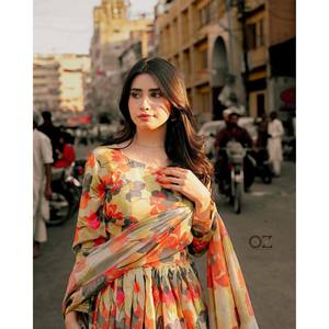Beautiful Digital Print Wedding Gown for Parties Elegant and Stylish - Product Image 1