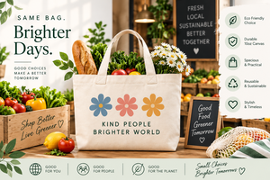 Sac fourre-tout en toile avec imprimé floral pour le shopping en toutes saisons, de la marque Kind People Brighter World - Product Image 4
