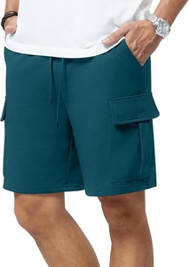 Pantalones Cortos Bermuda Cargo a Cuadros Color Verde Azulado para Hombre, Cintura Media, Cordón Ajustable, Bolsillos Casuales, 100% Poliéster, Tejido Transpirable de Secado Rápido - Product Image 3
