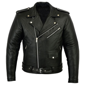 Chaqueta de cuero de vaca auténtica Brando negra para hombre, chaqueta de motocicleta de invierno de talla grande - Product Image 1
