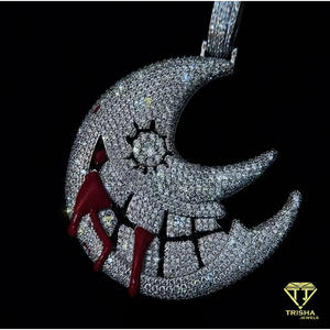 <b>Moon</b> Face Moissanite Diamond Pendant 925 Sterling Silver Iced Out Hip Hop Necklace Jewelry - Product Image 5