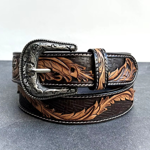 Handmade Argentinian Cowhide Leather <b>Belt</b> Hand Tooling Heavy Duty Durable <b>Reversible</b> Western Steel Pin Buckle - Product Image 1