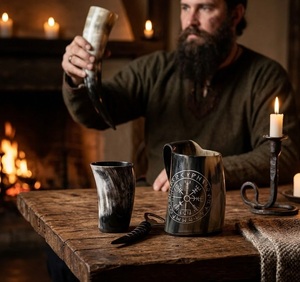Ensemble de tasses et de mugs en corne de bœuf style Viking avec ouvre-bouteille, vaisselle vintage, ensemble de 3 pièces en corne pour la maison, le bureau ou les fêtes, au meilleur prix - Product Image 4