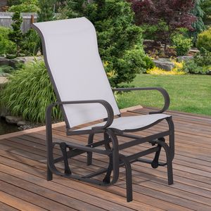 Moderna Sedia a Dondolo in Ferro Color Crema con Braccioli Scorrevoli, Leggera Sedia Oscillante da Esterno per Patio e Giardino - Product Image 2