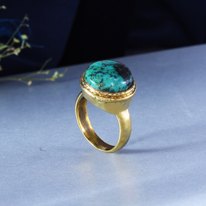 Turquoise 18K Gold Plated Brass <b>Statement</b> <b>Ring</b> | Boho December Birthstone Unisex Gemstone Jewelry - Product Image 2