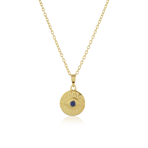 Collar Nazar |   Colgante de Plata de Ley 925 con Medallón de Lapislázuli en Forma de Ojo - Product Image 1