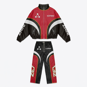 ZAINI ZI-104 Coupe-vent décontracté à capuche personnalisé en polyester Taslon respirant 300g pour l'hiver, avec panneaux avant unis et passepoil rouge et blanc, OEM - Product Image 1