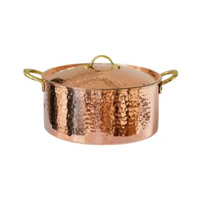 Casserole de cuisson en cuivre pur martelé de qualité supérieure, style vintage, ustensile de cuisine robuste avec deux poignées en laiton - Product Image 1