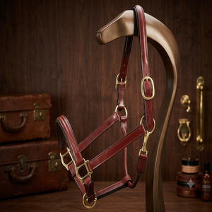 Licol pour cheval en cuir robuste et résistant, double épaisseur, rembourré, avec boucle de tête réglable et anneau, tailles personnalisées, commande en gros - Product Image 1