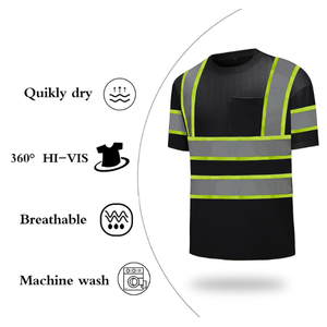 Camisetas de Alta Visibilidad de Secado Rápido para Hombre, Camisetas de Seguridad con Tiras Reflectantes y Bolsillo, Mangas Cortas, Camiseta de Trabajo de Alta Visibilidad - Product Image 3