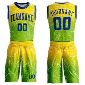 Uniforme de Baloncesto Sublimado Personalizado para Hombre, Verde y Amarillo, con Malla, Cordón Ajustable, Cintura Elástica, Transpirable, de Poliéster, para Equipo - Product Image 1