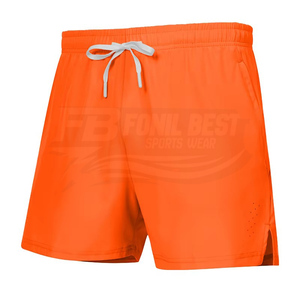 Men's <b>Black</b> Quick Dry Drawstring Sport Shorts Solid Color Elastic Waist Knitted Polyester Short Length Front Logo - Product Image 3