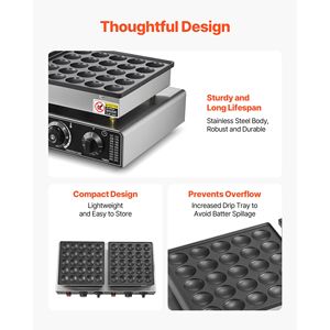 Máquina para Hacer Mini Panqueques Holandeses, 50 Unidades, Antiadherente, Acero Inoxidable, 1800W, Eléctrica, Comercial, para Dorayaki, Poffertjes y Otros Snacks - Product Image 5