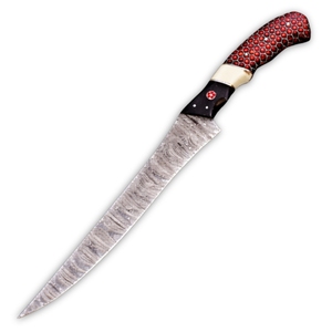 Cuchillo de filetear pescado de acero de Damasco hecho a mano, mango estilo nido de abeja de resina, diseño moderno, hoja de 8 pulgadas, ambidiestro, funda de cuero - Product Image 1