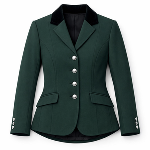 Chaqueta de Equitación Verde de Lujo - Abrigo para Montar a Caballo con Cuello de Terciopelo - Blazer Profesional para Salto Ecuestre - Product Image 1