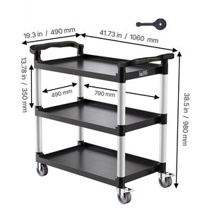 Carrito de Plástico Utilitario de 3 Niveles, Capacidad de Carga de 500 Libras, Ruedas Giratorias de 360 Grados con 2 Frenos, 31.1 X 19.3 Pulgadas, Carrito de Limpieza - Product Image 3