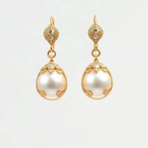 ต่างหูไข่มุกน้ำจืด18K สีทองสำหรับสตรีทันสมัย - Product Image 1