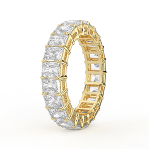 Anillo de Oro Blanco Macizo con Diamante Cultivado en Laboratorio, Corte Radiante, Montura de Garras Compartidas, Banda de Eternidad Completa Sin Rupturas, Joyería Fina - Product Image 3